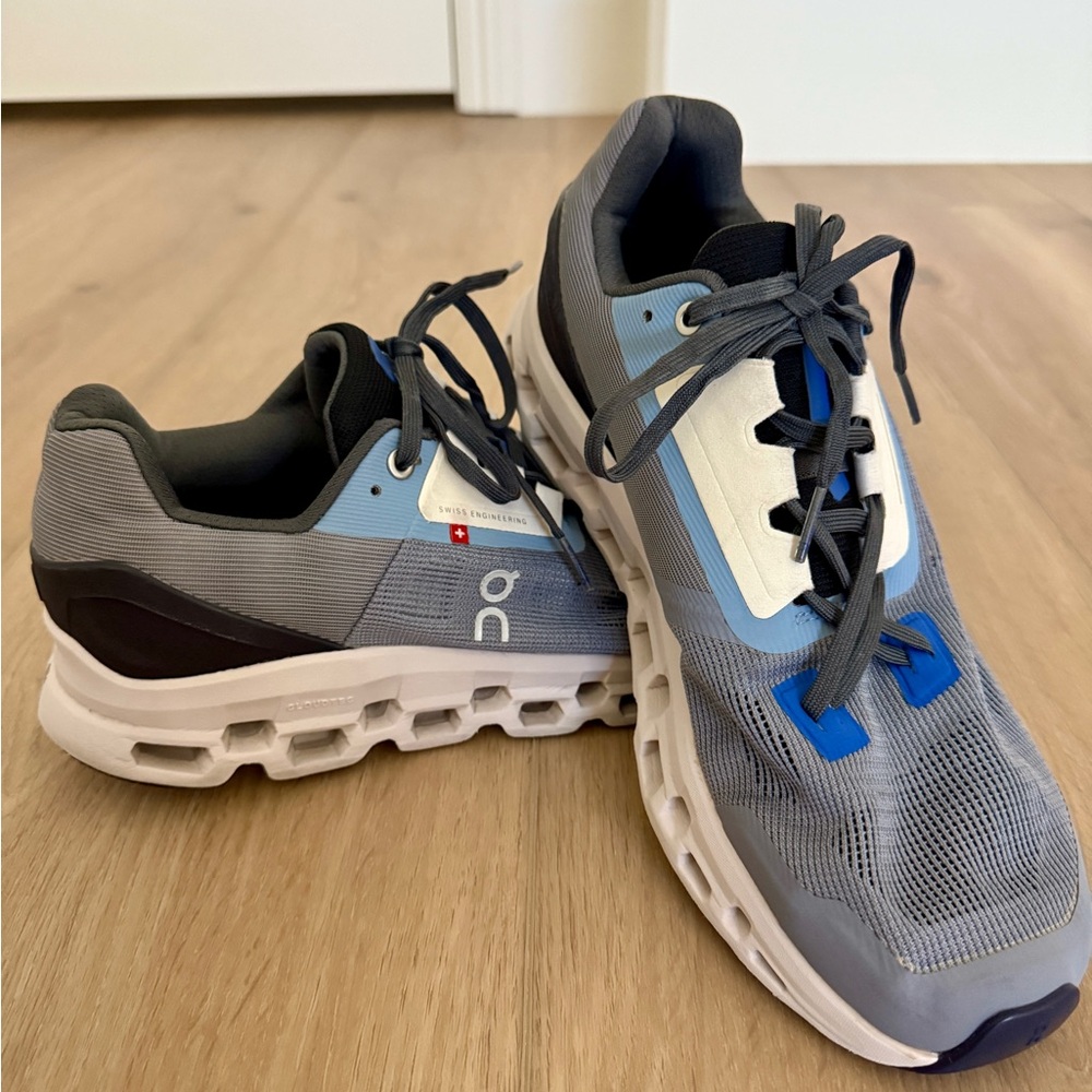 On Gray and Blue Running Shoes